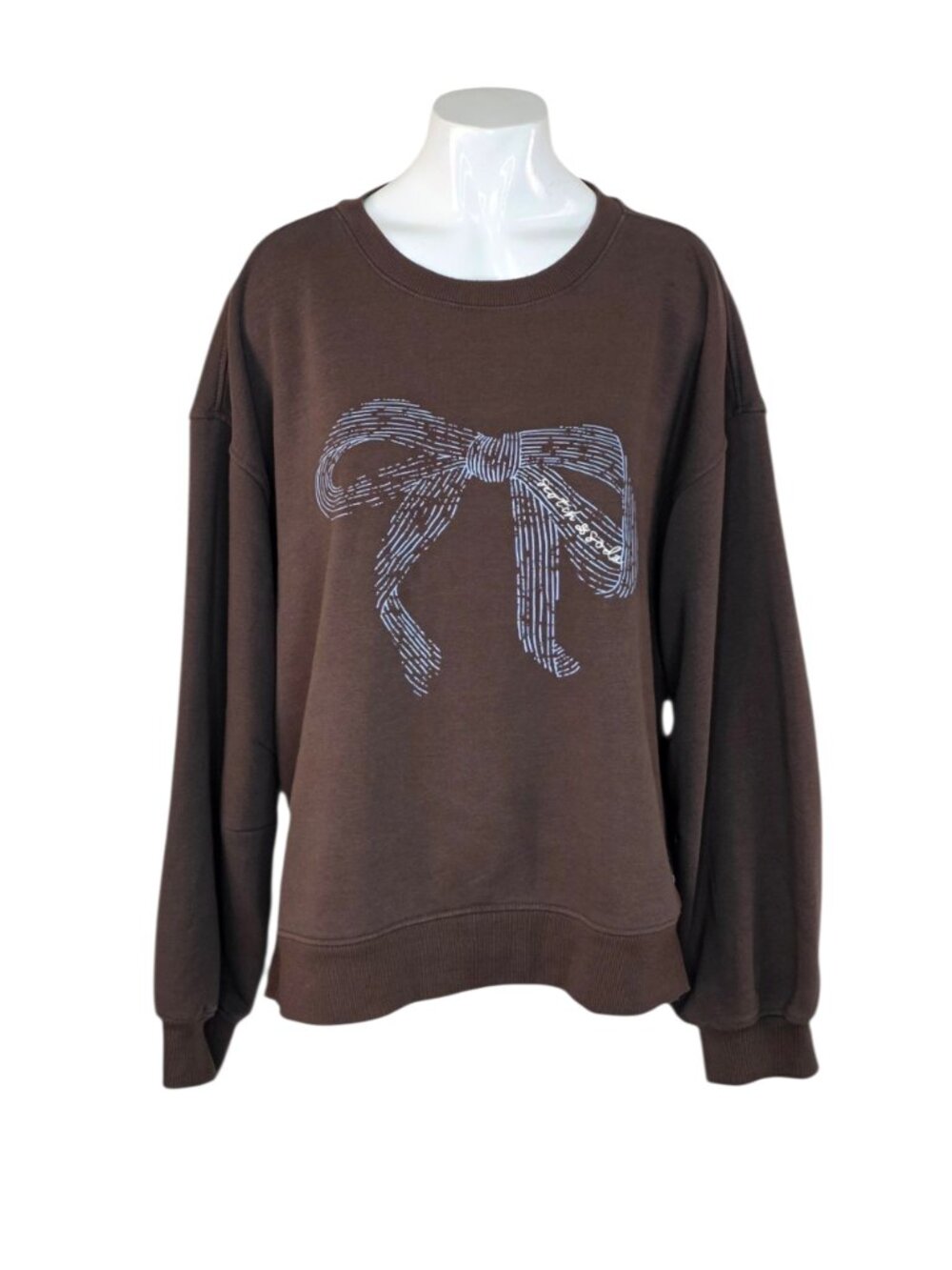 Scotch & Soda Long Sleeve Crew Neck Bow Print Sweater, Brown, Size Large
